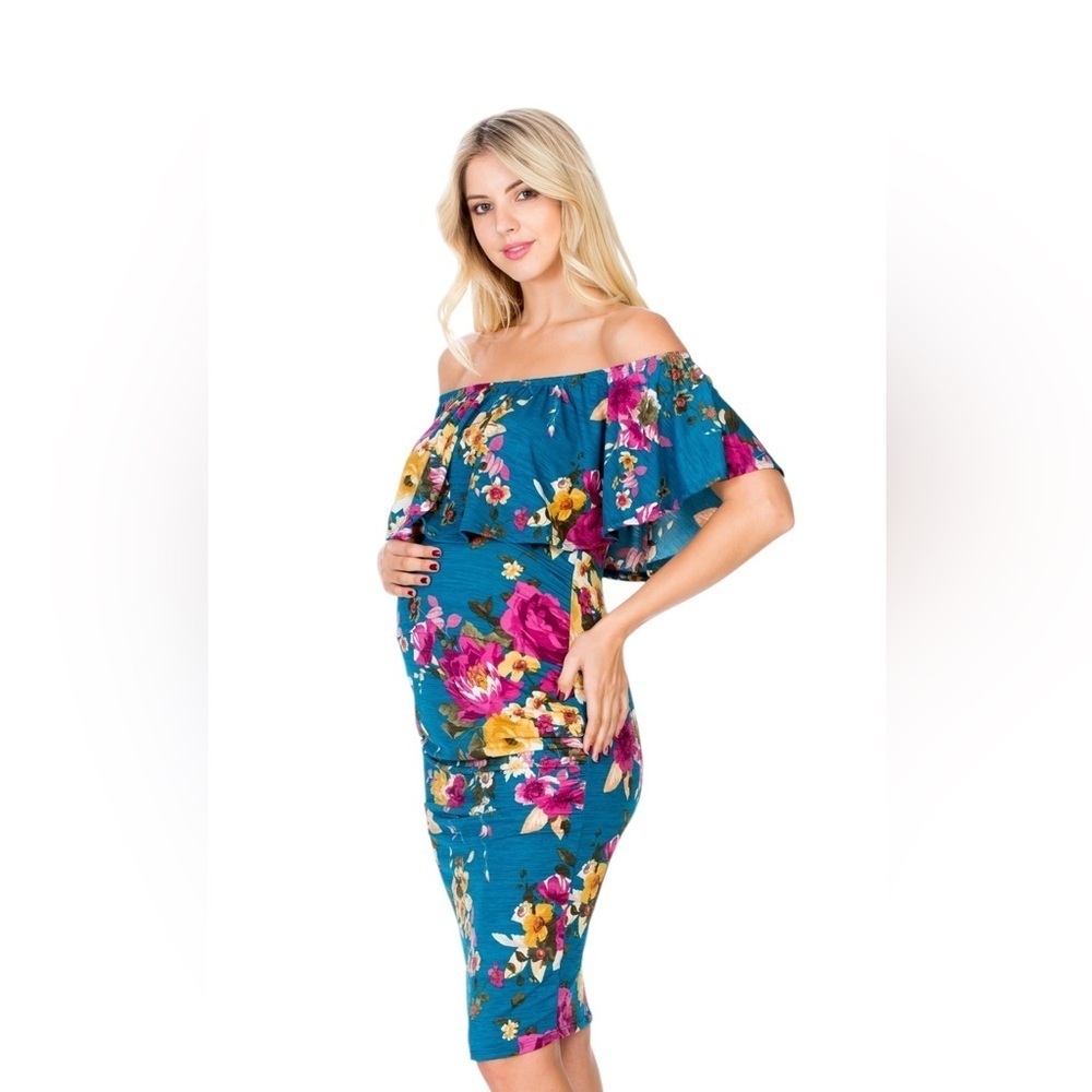 My Bump Samantha Floral Off Shoulder Bodycon Dress Size S